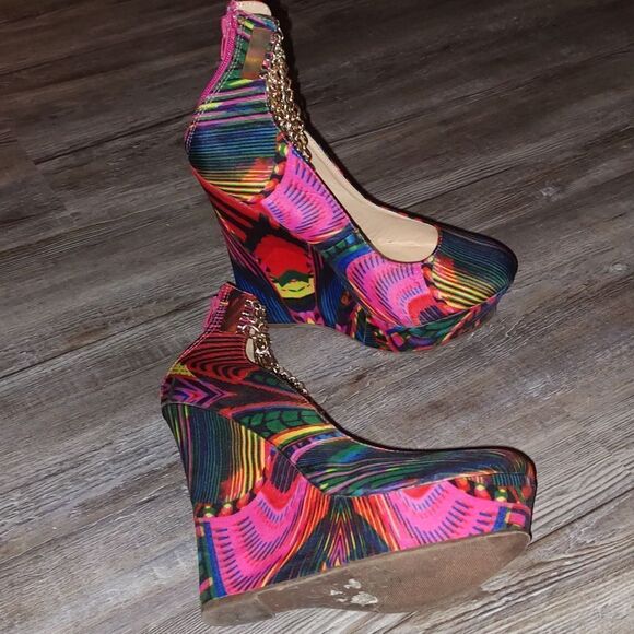 Jubilee multicolor platform wedges chain ankle  straps  Sz 9 - Picture 6 of 8